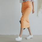Colored Rib-knit Midi Pencil Skirt