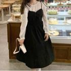 Long-sleeve Sheer T-shirt / Spaghetti-strap Plain Dress