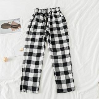 Elastic Waist Check Pants Black & White - One Size