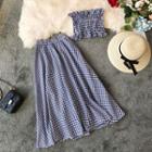 Set: Plaid Tube Top + Plaid Midi A-line Skirt