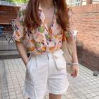 Apple Print Short-sleeve Blouse / High Waist Shorts