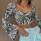 Zebra-print Long-sleeve Open-back Cropped Top