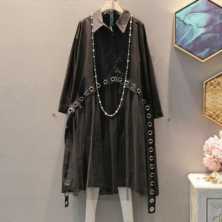 Long-sleeve Mesh Paneled Dress Black - One Size
