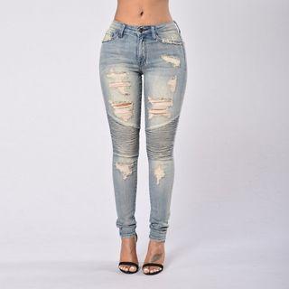Distressed Panel Skinny Jeans