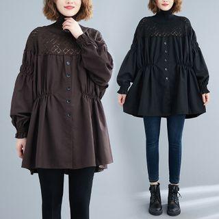 Long-sleeve Turtleneck Knit Panel Blouse