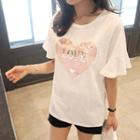Heart Lettering Sequined T-shirt