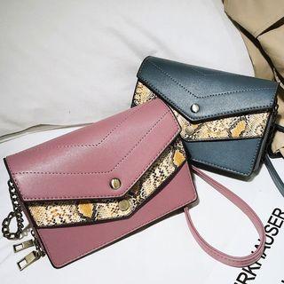 Snake Pattern Panel Crossbody Bag