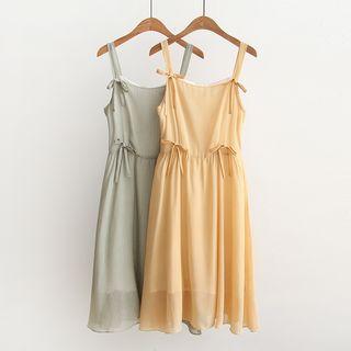 Sleeveless Bow-accent Striped Dress