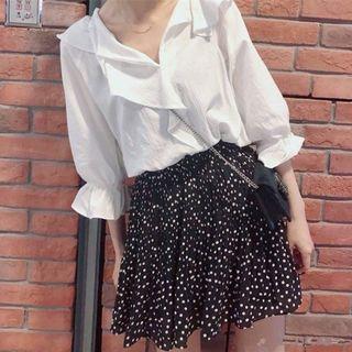 Set: 3/4-sleeve Top + Dotted Mini Skirt