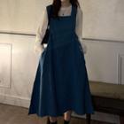 Long-sleeve Mock-neck T-shirt / Midi A-line Overall Dress