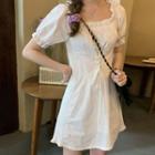 Lace Up Short-sleeve Mini A-line Dress White - One Size