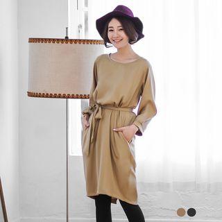 Belted 3/4-sleeve Dress