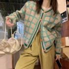Plaid Cardigan / Corduroy Wide Lag Pants