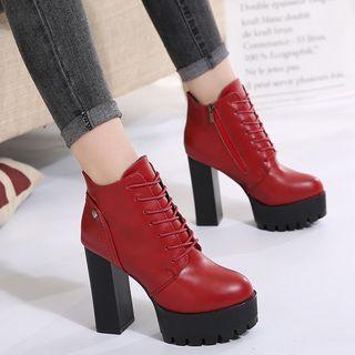 Block Heel Zipper Platform Lace Up Shoes