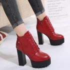 Block Heel Zipper Platform Lace Up Shoes
