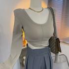 Long-sleeve Shoulder Padded Crop Top