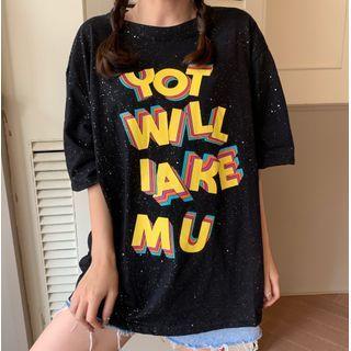 Glitter Letter Printed Short-sleeve T-shirt