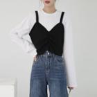 Set: Long-sleeve T-shirt + Shirred Camisole Top Set: White T-shirt & Camisole Top - Black - One Size