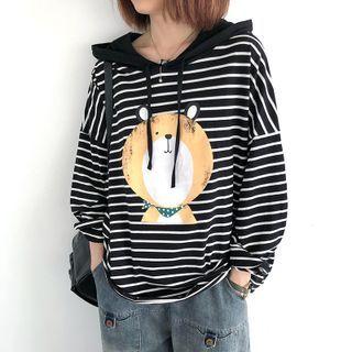 Striped Print Hoodie Stripes - Black & White - One Size