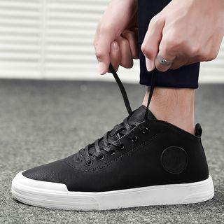 Fleece-lining Panel Lace-up Sneakers