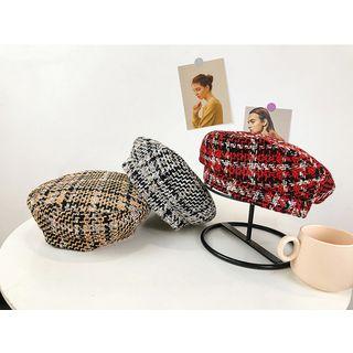Tweed Plaid Beret Hat