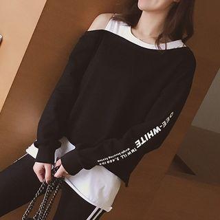 Mock Two Piece Lettering Back Pullover
