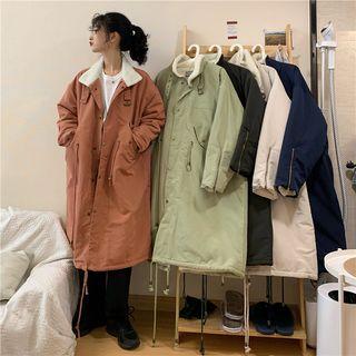 Drawstring Waist Fleece Trim Trench Jacket