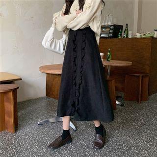 High-waist Ruffle Trim Plain Skirt