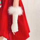 Fluffy Trim Cable Knit Fingerless Gloves