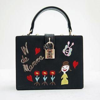 Paddle-lock Embroidered Box Tote