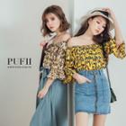 Off-shoulder Butterfly Printed Chiffon Top