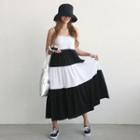 Spaghetti-strap Color-block Long Dress