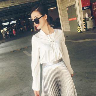 Dip Back Frill Trim Chiffon Blouse