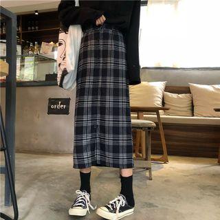 Buttoned Plaid H-line Skirt