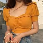 Square-neck Short-sleeve Cropped Knit Top