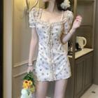 Short-sleeve Floral Print Ruffled Top / Mini Sheath Dress
