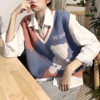 Bear Print Sweater Vest / Shirt