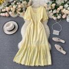 Square-neck Short-sleeve Ruffle Lace Dress