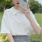 Elbow-sleeve Frog-buttoned Shirt White - One Size
