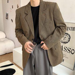 Notch Lapel Two Button Plaid Blazer