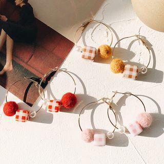 Bobble Plaid Cube Hoop Earring