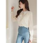 Faux-pearl Frilled Lace Blouse