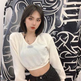 Set: Cropped Sweatshirt + Frill Trim Tube Top