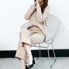 Set : V-neck Long-sleeve Top + Wide Leg Pants