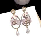 Mouse Faux Pearl Drop Earring 1 Pair - Steel Stud - Pink - One Size