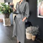Plain Lapel Elbow-sleeve Dress
