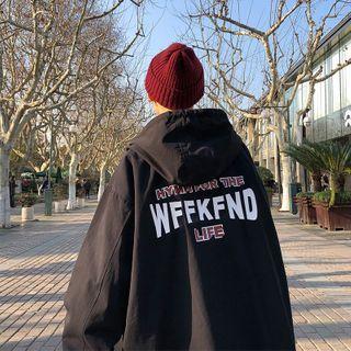 Printed Letter Hooded Loose-fit Jacket