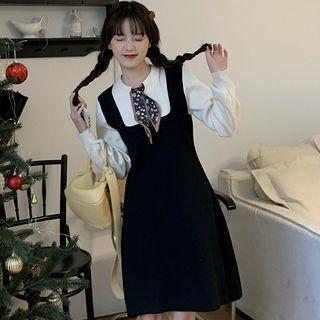 Mock Two-piece Two-tone Knit Mini A-line Dress