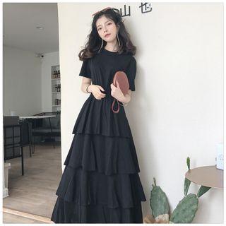 Short-sleeve Tiered Maxi Dress