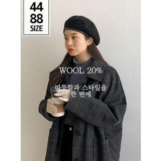 Raglan-sleeve Plaid Long Wool Blend Coat One Size